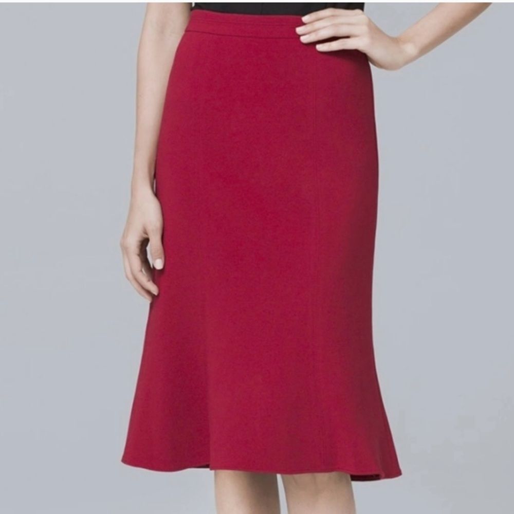 White House Black Market Red Flounce Hem Lined Midi Skirt Size 2 New with Tags